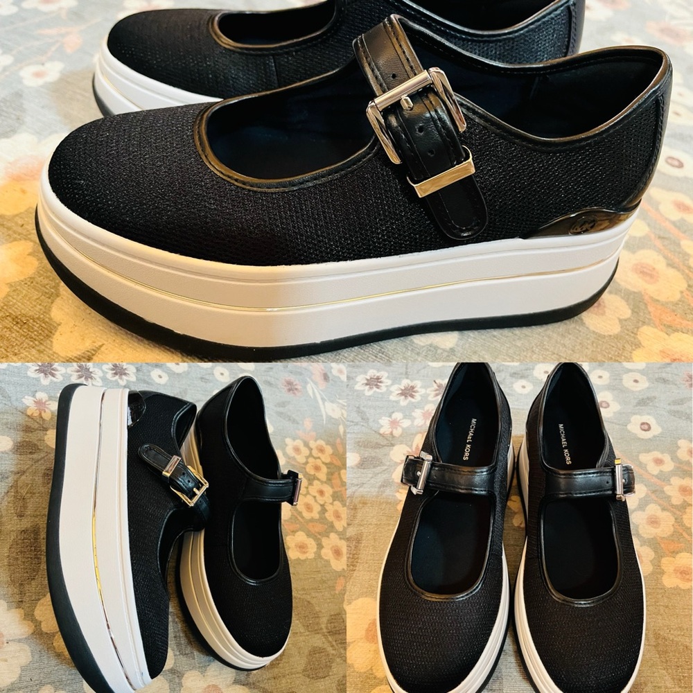New Michael Kors Hayes Mary Jane Platform Sneakers Black Mesh Sz 8 MSRP$175